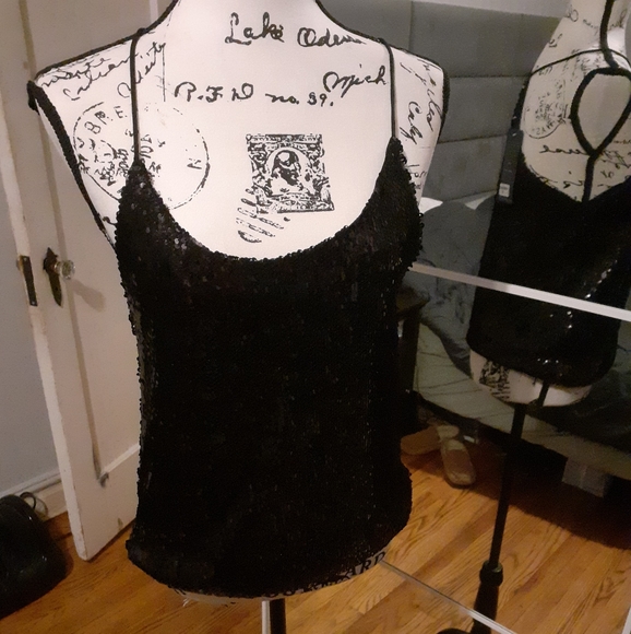 Anna-Kaci Black Camisole Sequin Tank Top blouse - Picture 5 of 7